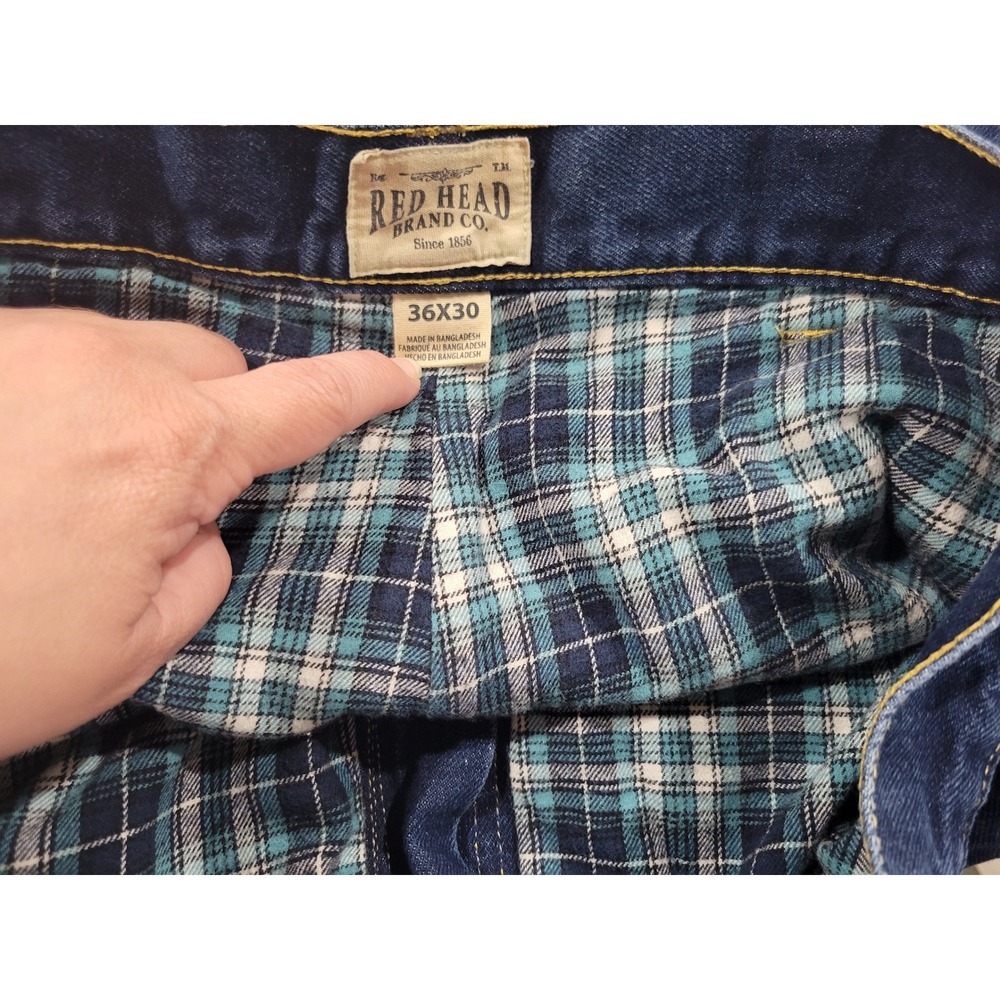 Red Head Brand Co Mens 36x30 Flannel Lined Jeans Dark Wash Straight Leg Plaid - Picture 6 of 6